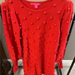 Lilly Pulitzer Red Long Sleeve Pom-Pom Knit Dress